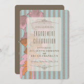 リネンにバラ - 婚約のお祝いカード 招待状 (正面/裏面)