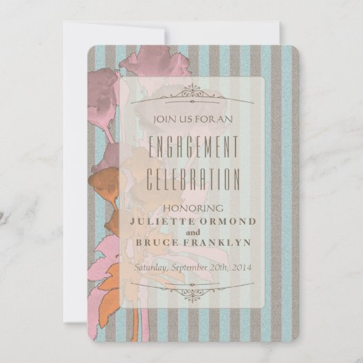 リネンにバラ - 婚約のお祝いカード 招待状 (正面)