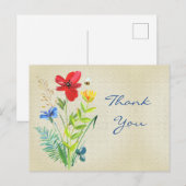 リネンに手描きの花束のサンキューカード ポストカード (正面/裏面)