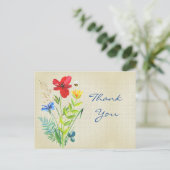 リネンに手描きの花束の感謝カード ポストカード (スタンド正面)