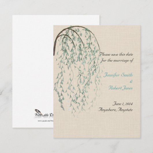 リネンに Willow Branch-おめでたい知らせ 招待状 (正面/裏面)