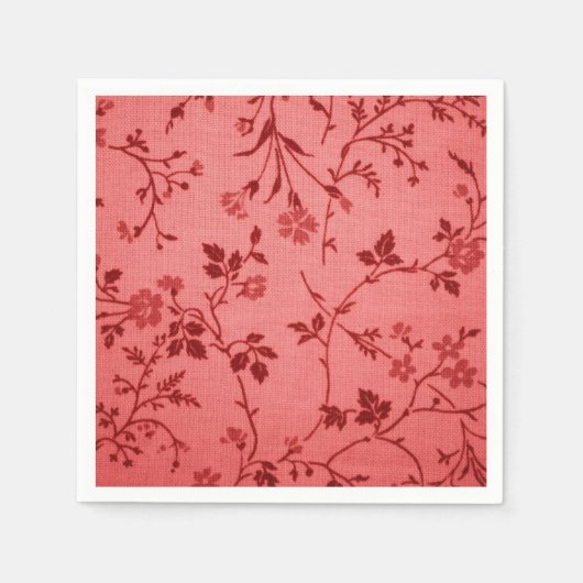 リネンのような赤いペイズリーのファブリック スタンダードカクテルナプキン (正面)