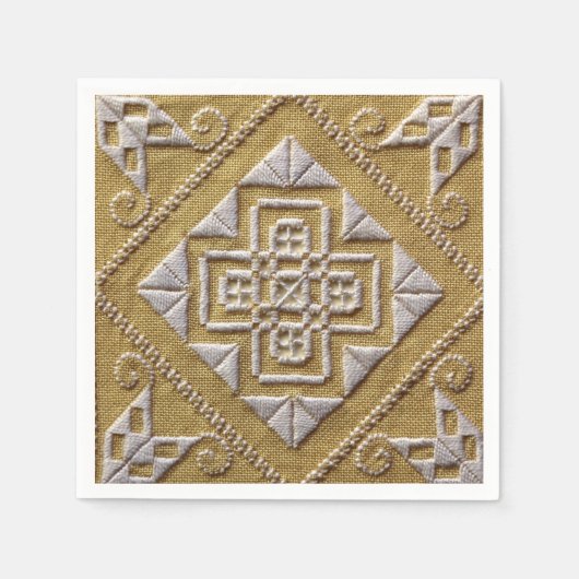 リネンのホワイトプリントカット刺カスタムしゅう1 スタンダードカクテルナプキン (正面)