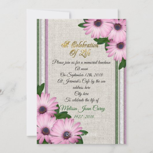 リネンのライフ招待状デイジーのお祝い 招待状 (正面)