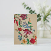 リネンの裏地に花を刺繍した民芸品 ポストカード (スタンド正面)