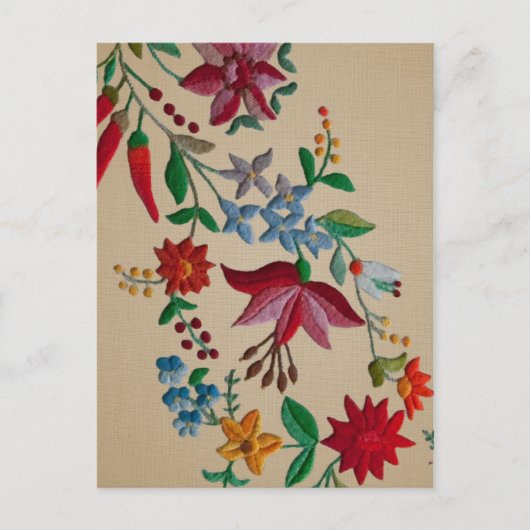 リネンの裏地に花を刺繍した民芸品 ポストカード (正面)