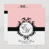 リネンの黒いモノグラムダマスク 招待状 (正面/裏面)