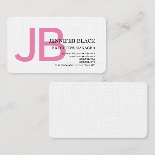リネンはっきりしたモノグラムピンク白モダン平野 名刺 (正面/裏面)