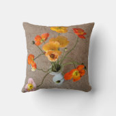 リネンは明るいカラフルポピーの花束を見る クッション (裏面)