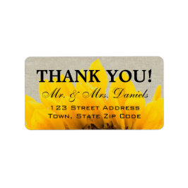 リネンひまわり素朴結婚の感謝 ラベル