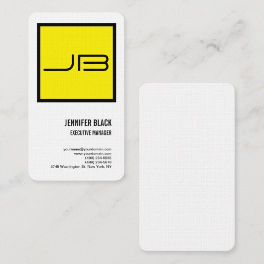 リネンイエローホワイトモノグラムはっきりしたミニマリストモダン 名刺 (正面/裏面)