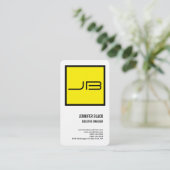 リネンイエローホワイトモノグラムはっきりしたミニマリストモダン 名刺 (スタンド正面)