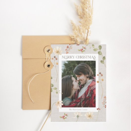 リネンウォーター色フローラメリークリスマス シーズンカード
