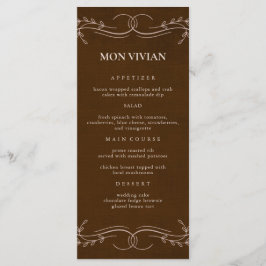 リネンエレガントエスプレッソブラウンゲストネームディナー メニュー