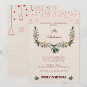 リネンエレガントフローラホリデークリスマスパーティー シーズンカード (正面/裏面)
