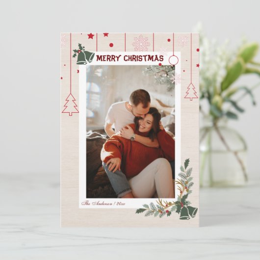 リネンエレガントフローラメリークリスマスフォト シーズンカード (スタンド正面)
