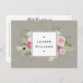 リネンギフト券の美しいピンクのバラ (正面/裏面)