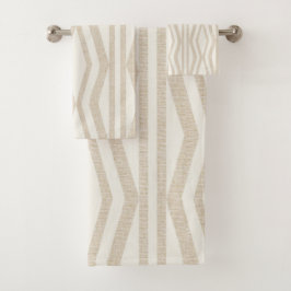 リネンクリームベージュ幾何学浴用タオルセット バスタオルセット