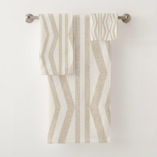 リネンクリームベージュ幾何学浴用タオルセット バスタオルセット (インサイチュ)