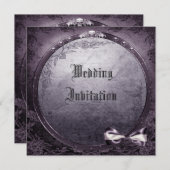 リネンゴシック様式飛んだスカルの紫色の結婚式の招待 招待状 (正面/裏面)