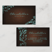 リネンサロンのスパの花の名刺のブラウンの青 名刺 (正面/裏面)