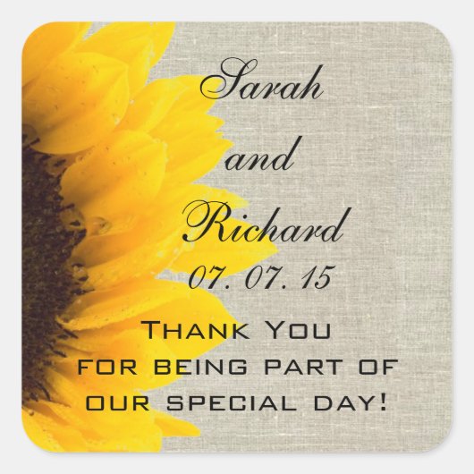 リネンサンフラワーサンキュアユー結婚式の引き出物 スクエアシール (正面)
