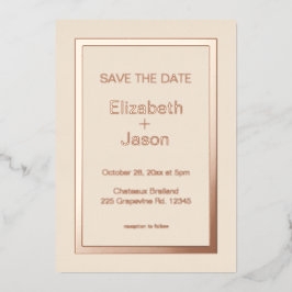 リネンシンプルウェディング セーブザデート ローズゴールド 箔招待状