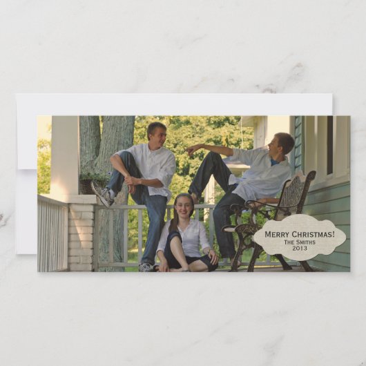 リネンシンプルスタイルラベル写真クリスマスカード シーズンカード (正面)