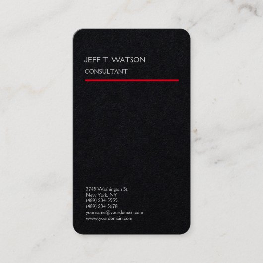 リネンシンプルプレインブラックレッドミニマモダンリスト 名刺 (正面)