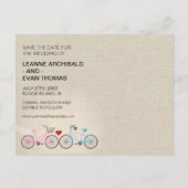 リネンスタイル自転車の結婚式の日付を保存 案内ポストカード (裏面)