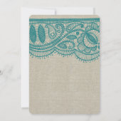 リネンティール（緑がかった色）のレースのヴィンテージのモダンの結婚式招待状 招待状 (裏面)