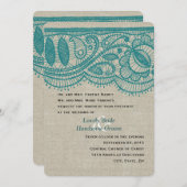 リネンティール（緑がかった色）のレースのヴィンテージのモダンの結婚式招待状 招待状 (正面/裏面)