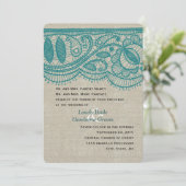 リネンティール（緑がかった色）のレースのヴィンテージのモダンの結婚式招待状 招待状 (スタンド正面)
