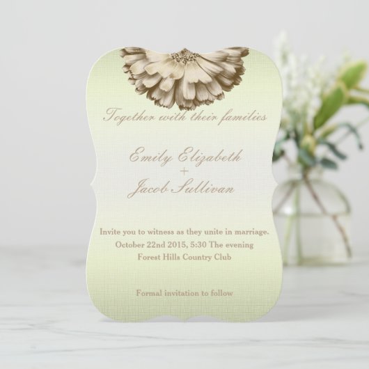 リネンデイジーライムグリーン自然結婚式招待状 セーブザデート (スタンド正面)