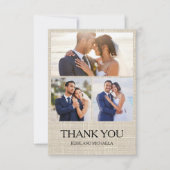 リネンデザイン結婚の4枚フォトコラージュありがとう サンキューカード (正面)