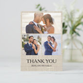 リネンデザイン結婚の4枚フォトコラージュありがとう サンキューカード (スタンド正面)