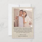 リネンデザイン結婚の4枚フォトコラージュありがとう サンキューカード (裏面)