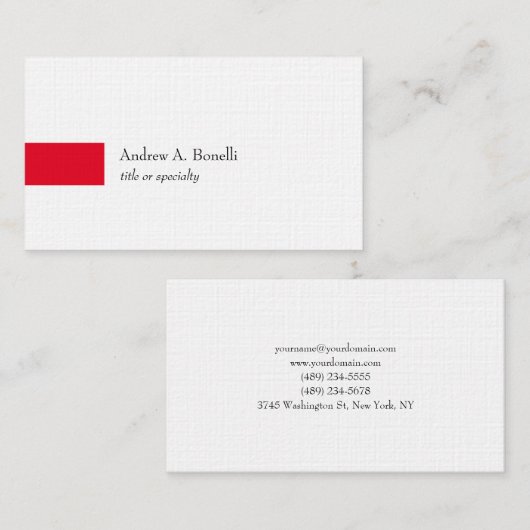 リネントレンディー白黒レッドプロフェッショナル モダン 名刺 (正面/裏面)