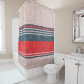 リネンニットウェアの赤いプリントストライプ  シャワーカーテン (インサイチュ)