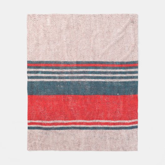 リネンニットウェアの赤いプリントストライプ  フリースブランケット (正面)