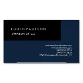 リネンネイビーブルーブラックプレーンエレガントプロフェッショナル マグネット名刺 (正面)