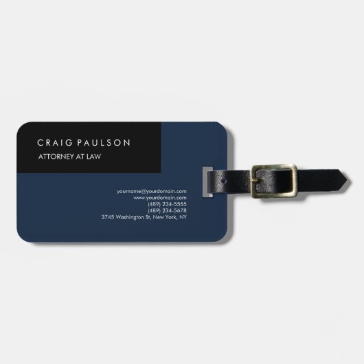 リネンネイビーブルーブラックプレーンエレガントプロフェッショナル ラゲッジタグ (正面横)
