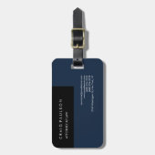 リネンネイビーブルーブラックプレーンエレガントプロフェッショナル ラゲッジタグ (正面縦)