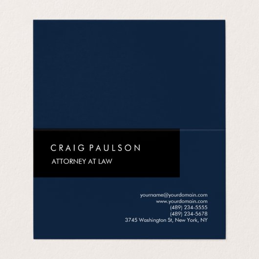 リネンネイビーブルーブラックプレーンエレガントプロフェッショナル 名刺 (外部フラット)
