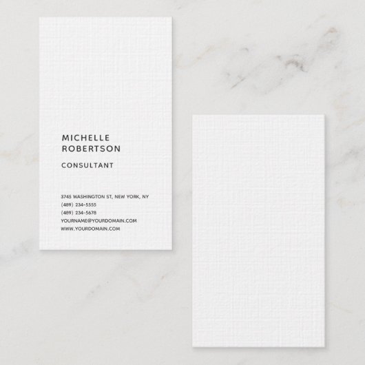 リネンバーチカルホワイトトレンディーミニマリストプレインプロ 名刺 (正面/裏面)