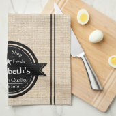 リネンパーソナライズされたルコーヒーショップのロゴ キッチンタオル (四つ折り)