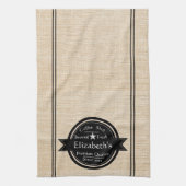 リネンパーソナライズされたルコーヒーショップのロゴ キッチンタオル (縦)