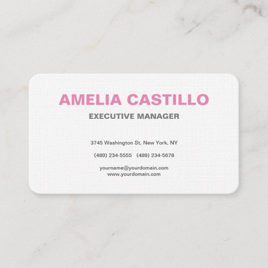 リネンピンクホワイトモダンエレガントシンプルミニマリスト 名刺 (正面)