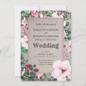 リネンピ素朴ンクフローラグリーンボタニカル結婚ズ 招待状 (正面)