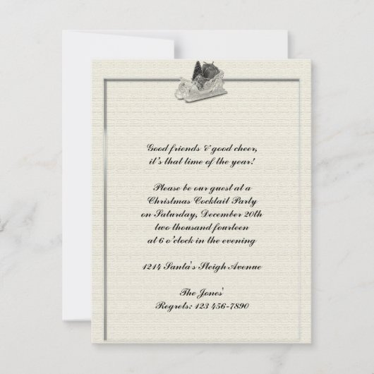 リネンファッションドパターンの古いそり 招待状 (正面)